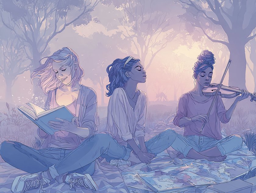 Drei Frauen gehen ihren Hobbys nach