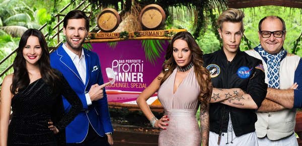 V.l.: Nicole Mieth, Alexander "Honey" Keen, Gina-Lisa Lohfink, Florian Wess und Markus Majowski Promi-Dinner Vox V.l.: Nicole Mieth, Alexander "Honey" Keen, Gina-Lisa Lohfink, Florian Wess und Markus Majowski Promi-Dinner Vox
