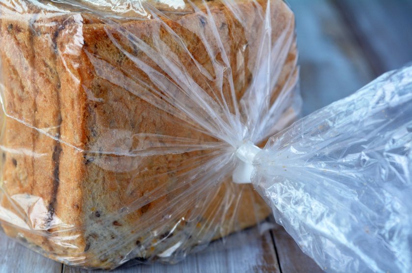 Fresh Sliced bread in a bag. Food background and texture with copy space