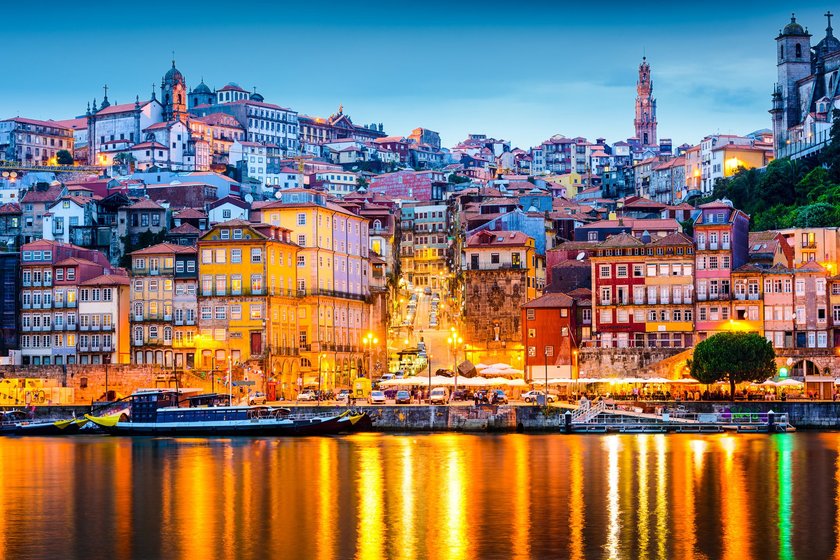 Porto, Portugal  old city skyline from across the Douro River.