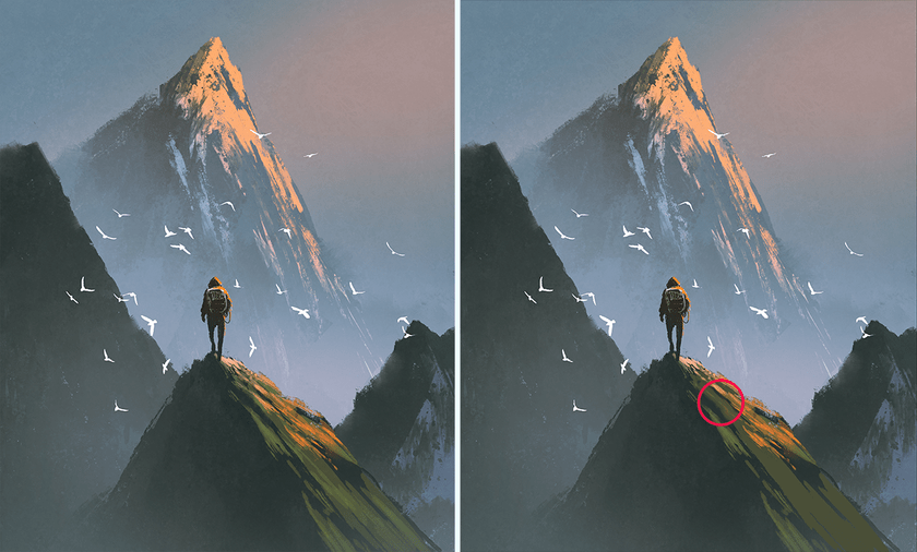 Zeichnung: Mann steht auf Berg