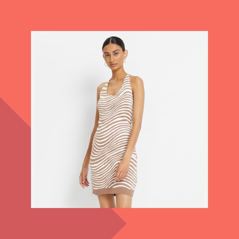 Neckholder-Kleid mit Zebra-Print