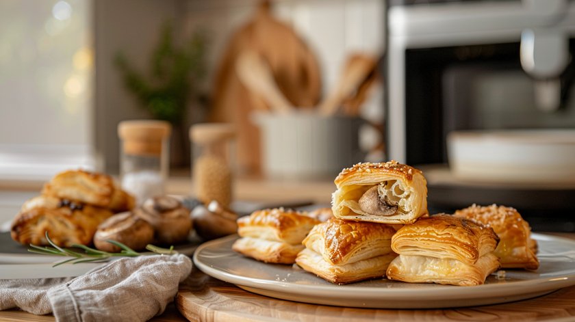 Pilz-Blätterteig-Häppchen mit Knoblauch und Käse